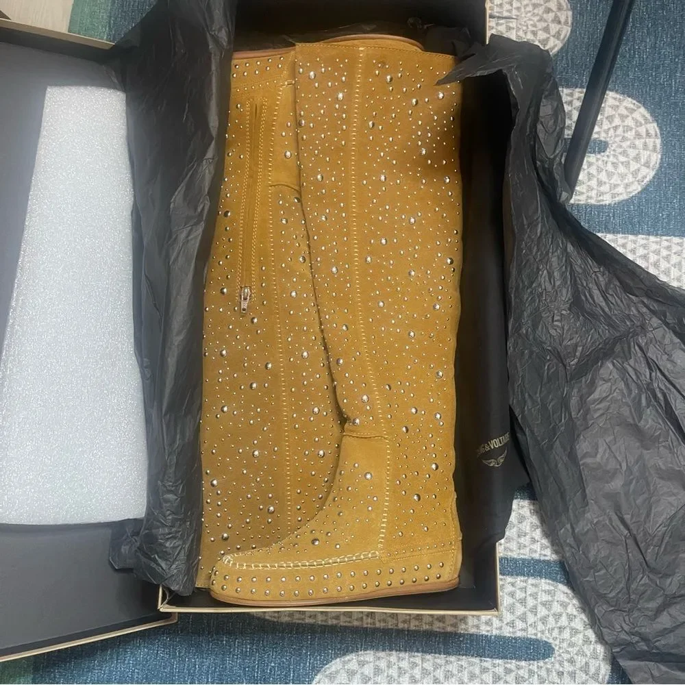 $1198 Zadig & Voltaire Santa Dream Studs Suede High Boots New